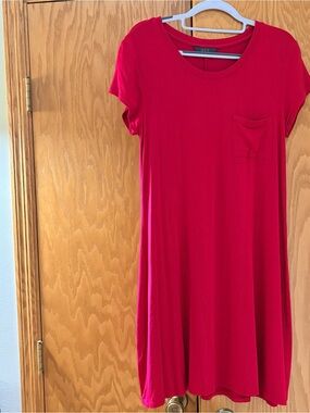 Mi Red Short Sleeve Pocket Swing Dress Size Large